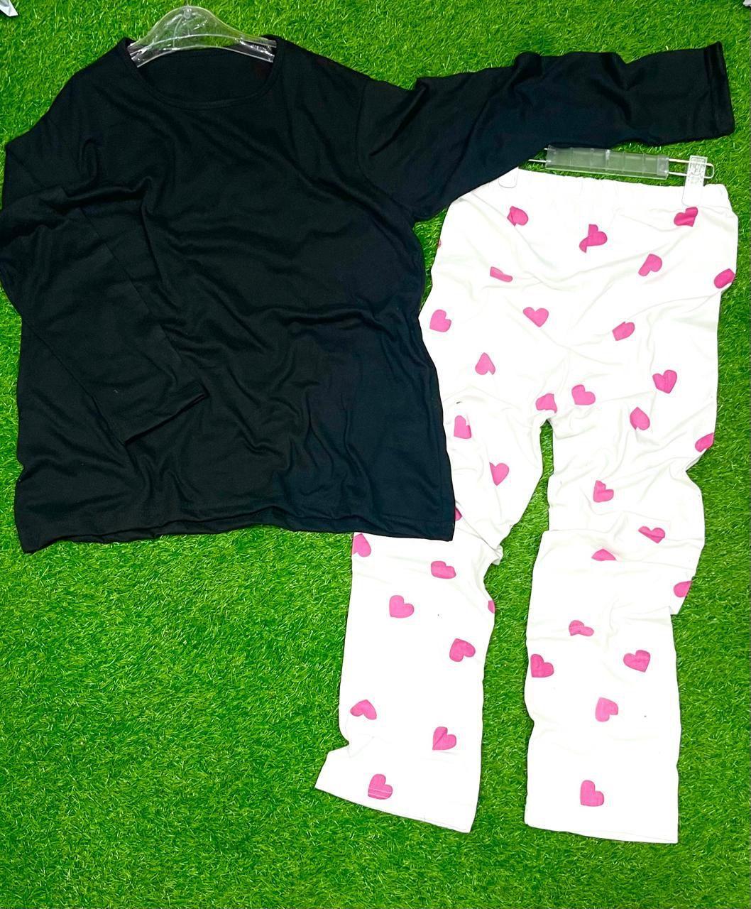 2 Pcs Women's Stitched Plain Night Suit