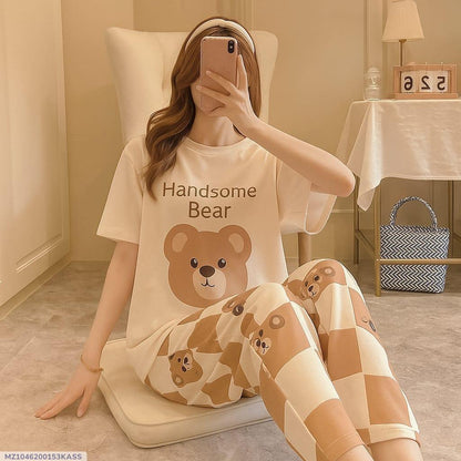 2 Pcs Women's Stitched Cotton Jersey Printed Night Suit 02