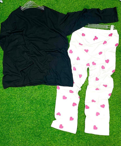 2 Pcs Women's Stitched Plain Night Suit