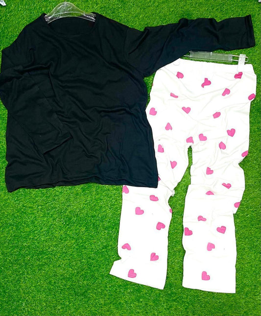 2 Pcs Women's Stitched Plain Night Suit